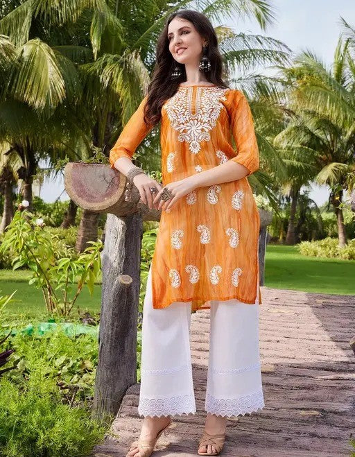 Women's Yellow Georgette Embroidered Kurta