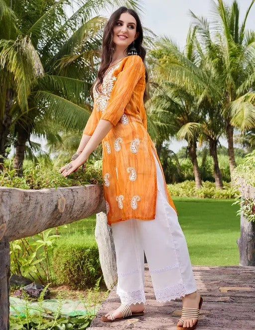 Women's Yellow Georgette Embroidered Kurta
